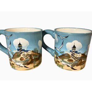 Youngs Inc. Ceramic Lighthouse & Seagull Mug Set Of 2
